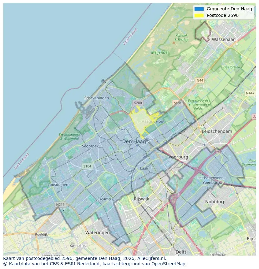 Postcodekaart voor 2596