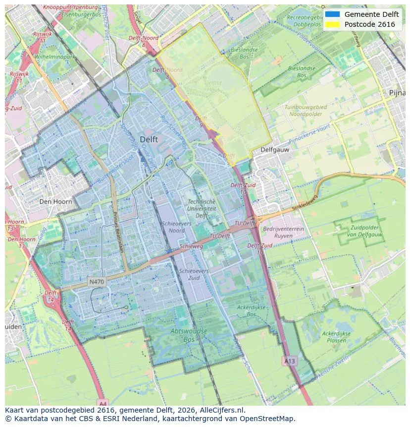 Postcodekaart voor 2616