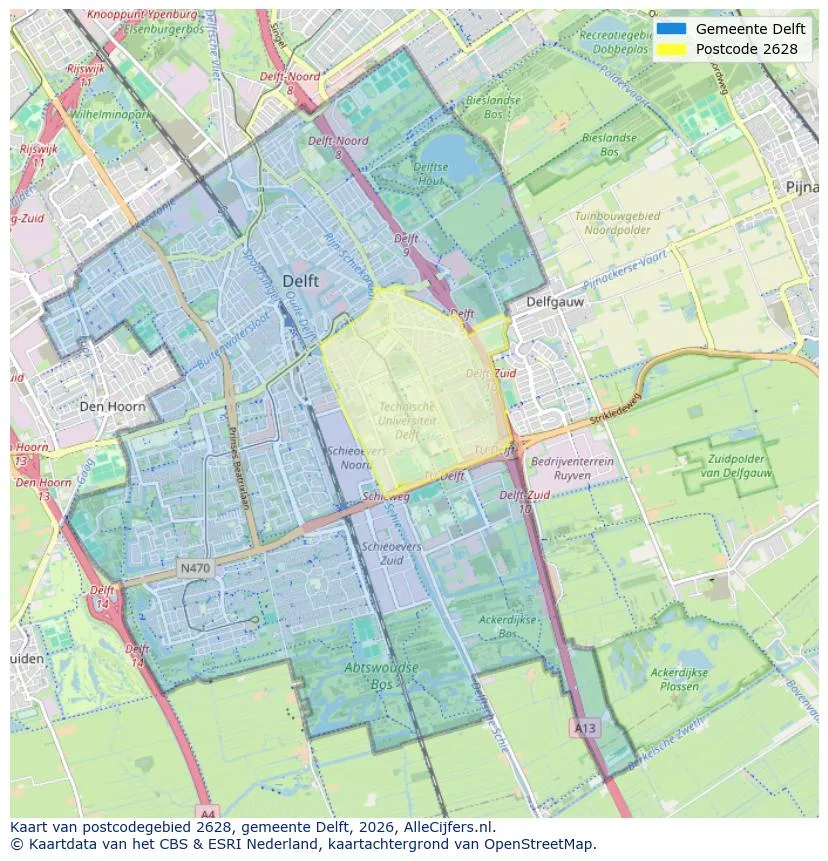 Postcodekaart voor 2628