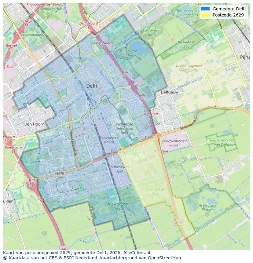 Postcodekaart voor 2629