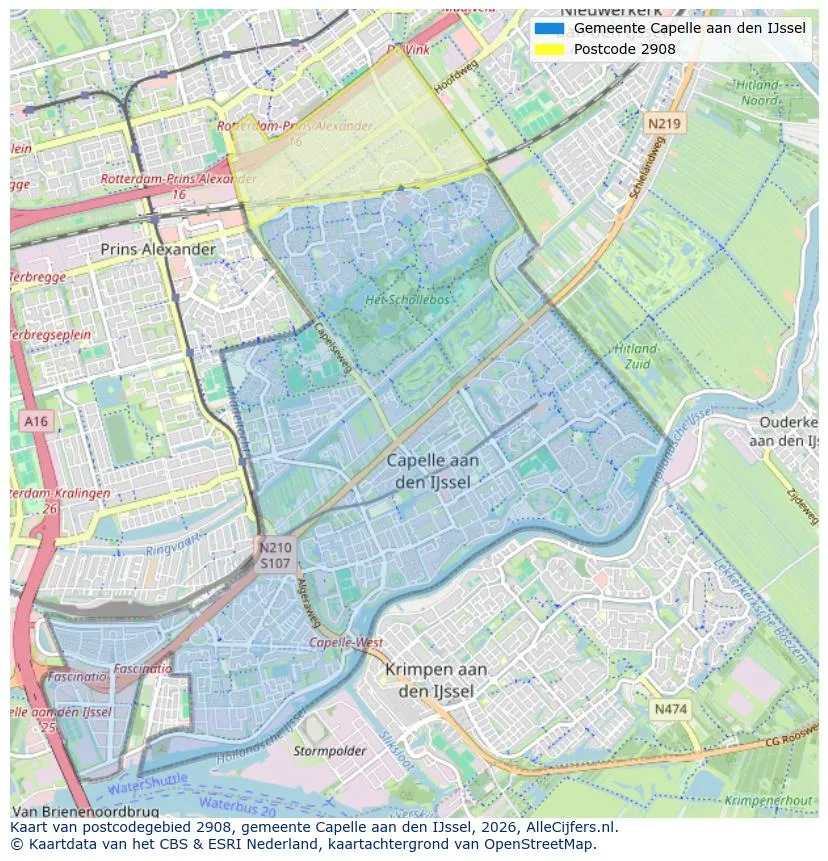 Postcodekaart voor 2908