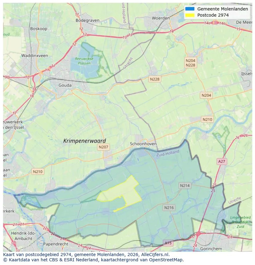 Postcodekaart voor 2974
