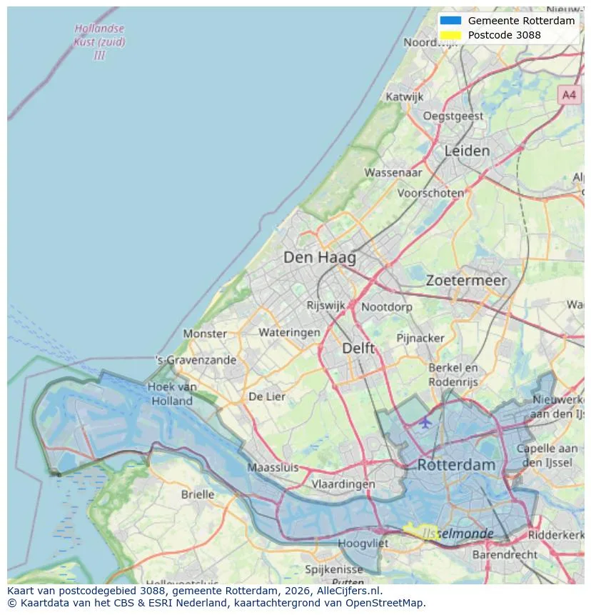 Postcodekaart voor 3088