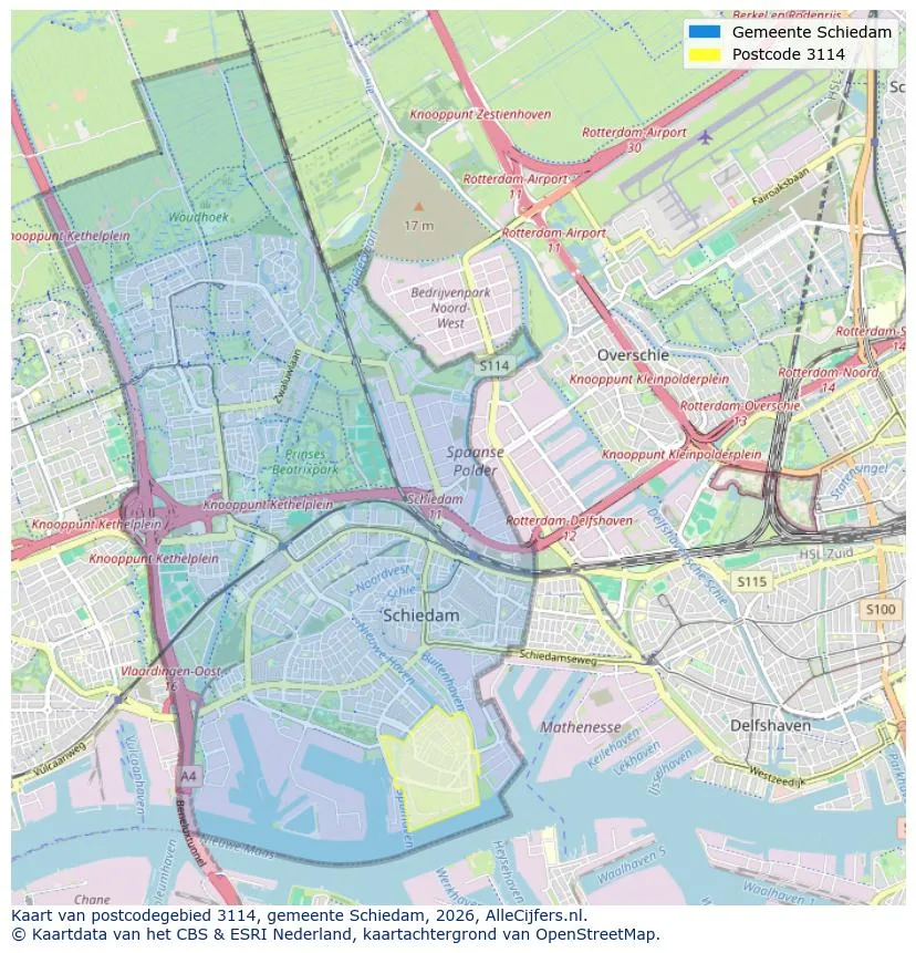 Postcodekaart voor 3114
