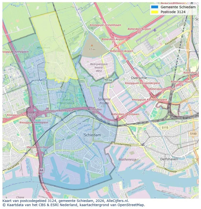Postcodekaart voor 3124