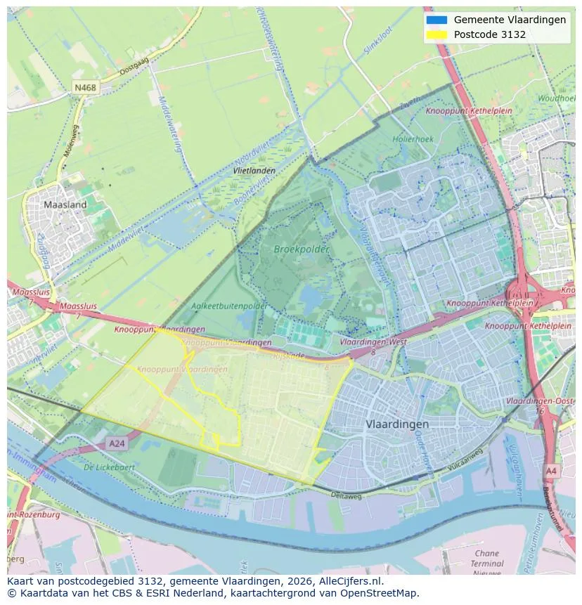 Postcodekaart voor 3132
