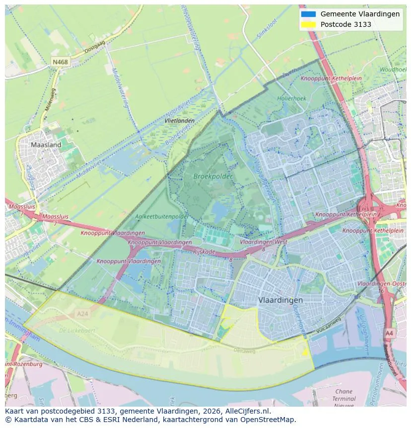 Postcodekaart voor 3133