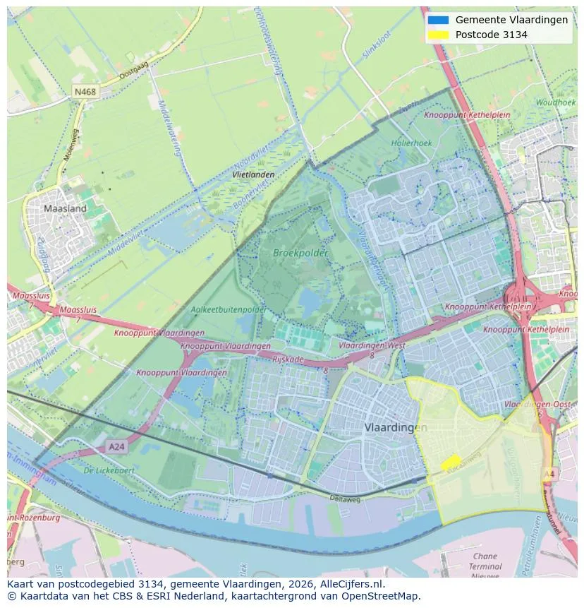 Postcodekaart voor 3134