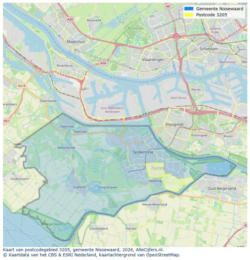 Postcodekaart voor 3205