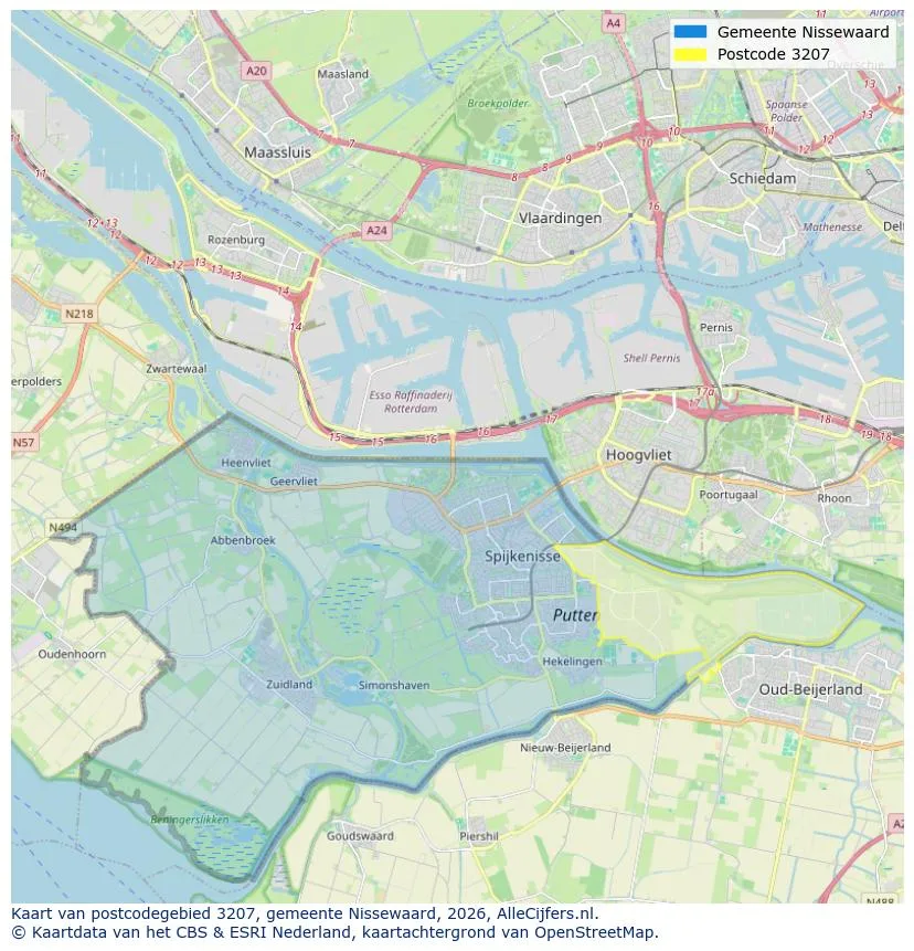Postcodekaart voor 3207