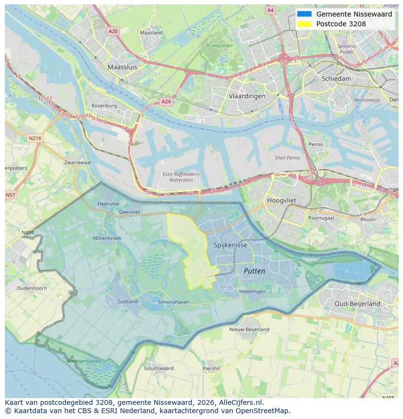 Postcodekaart voor 3208