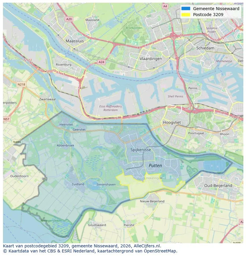 Postcodekaart voor 3209