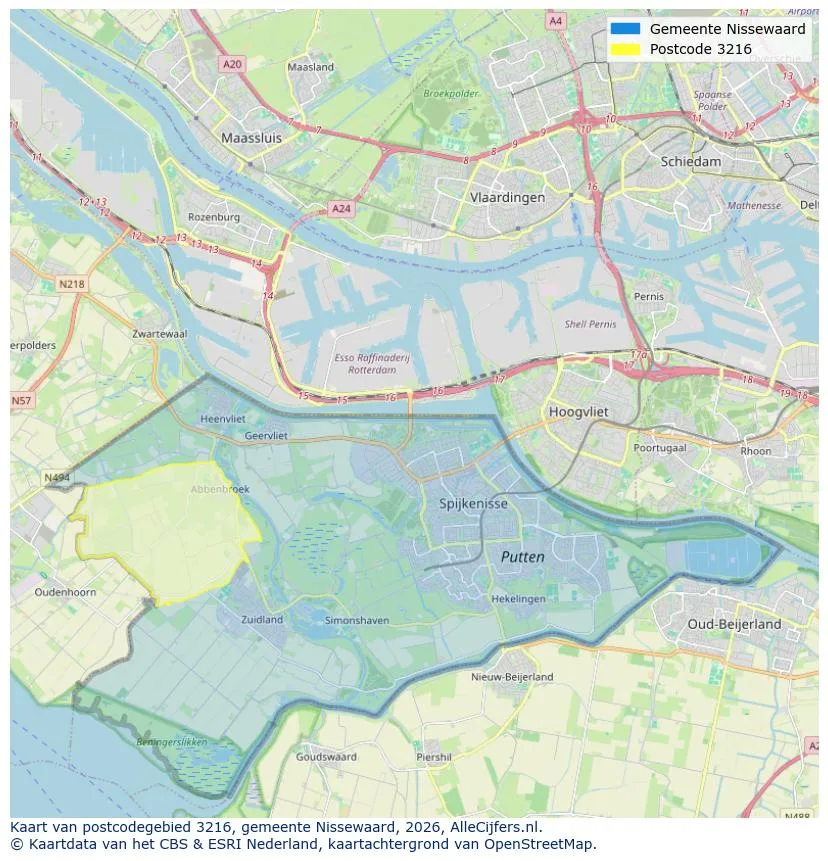 Postcodekaart voor 3216
