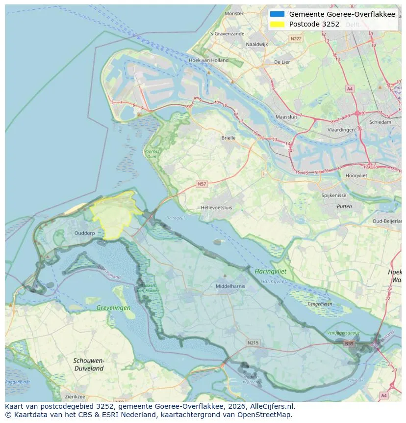 Postcodekaart voor 3252