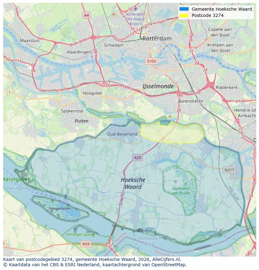 Postcodekaart voor 3274