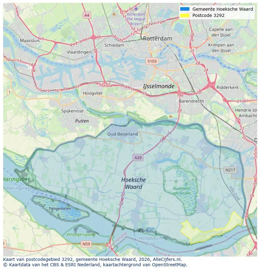 Postcodekaart voor 3292