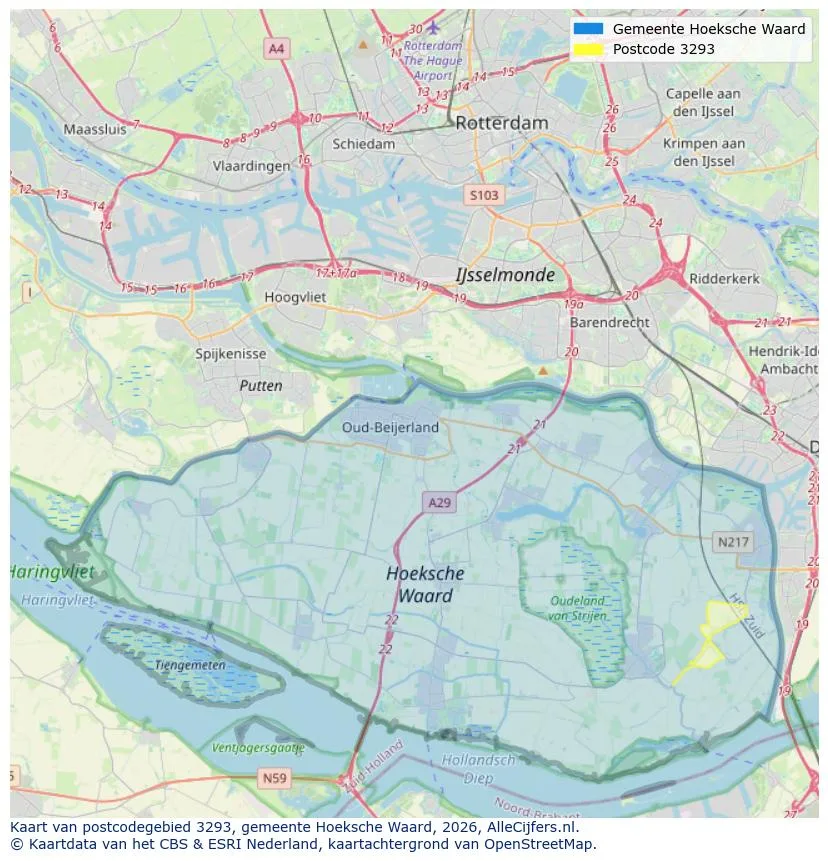 Postcodekaart voor 3293