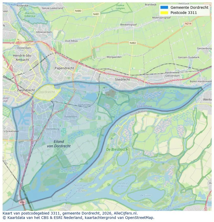 Postcodekaart voor 3311