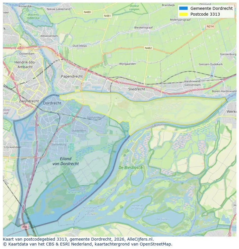 Postcodekaart voor 3313