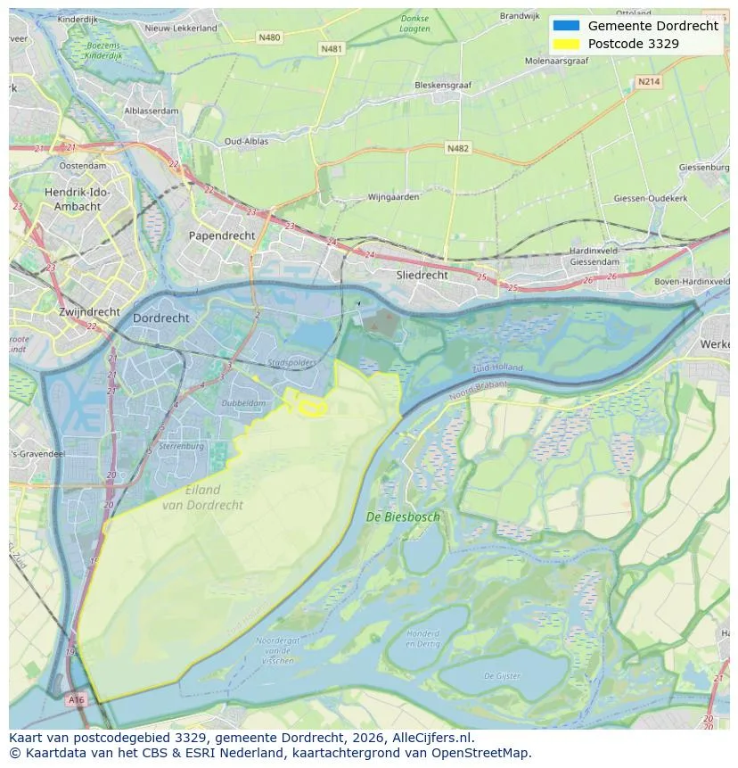 Postcodekaart voor 3329