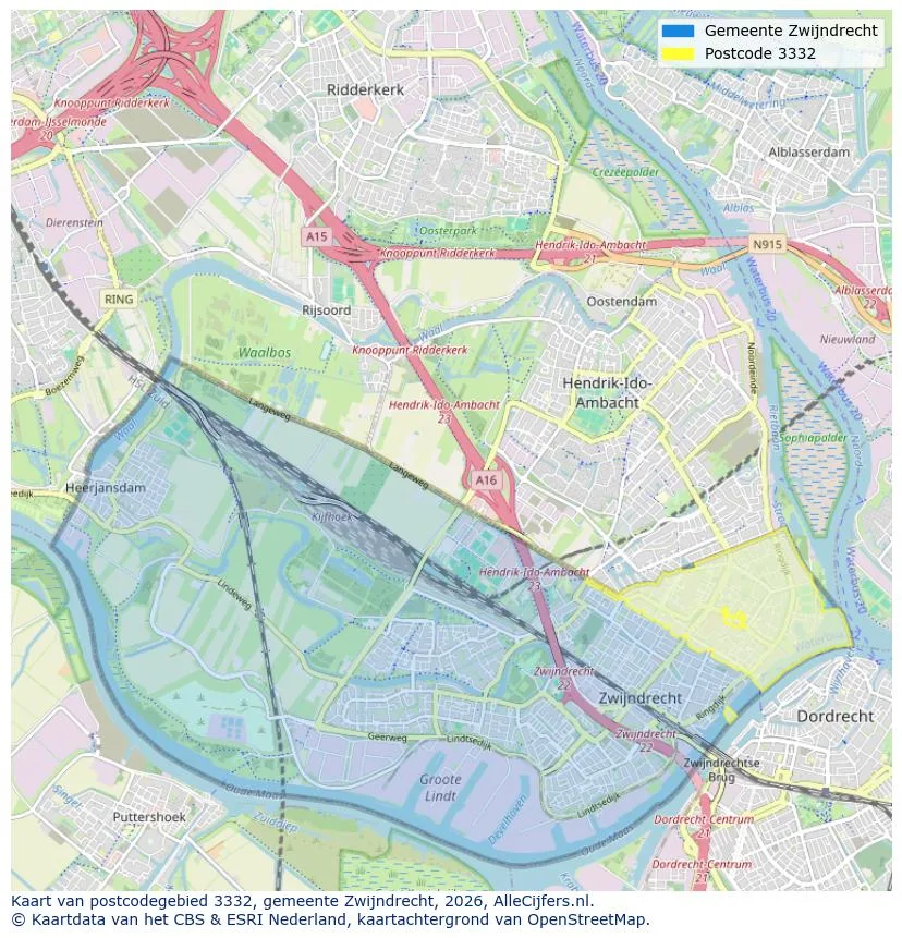Postcodekaart voor 3332
