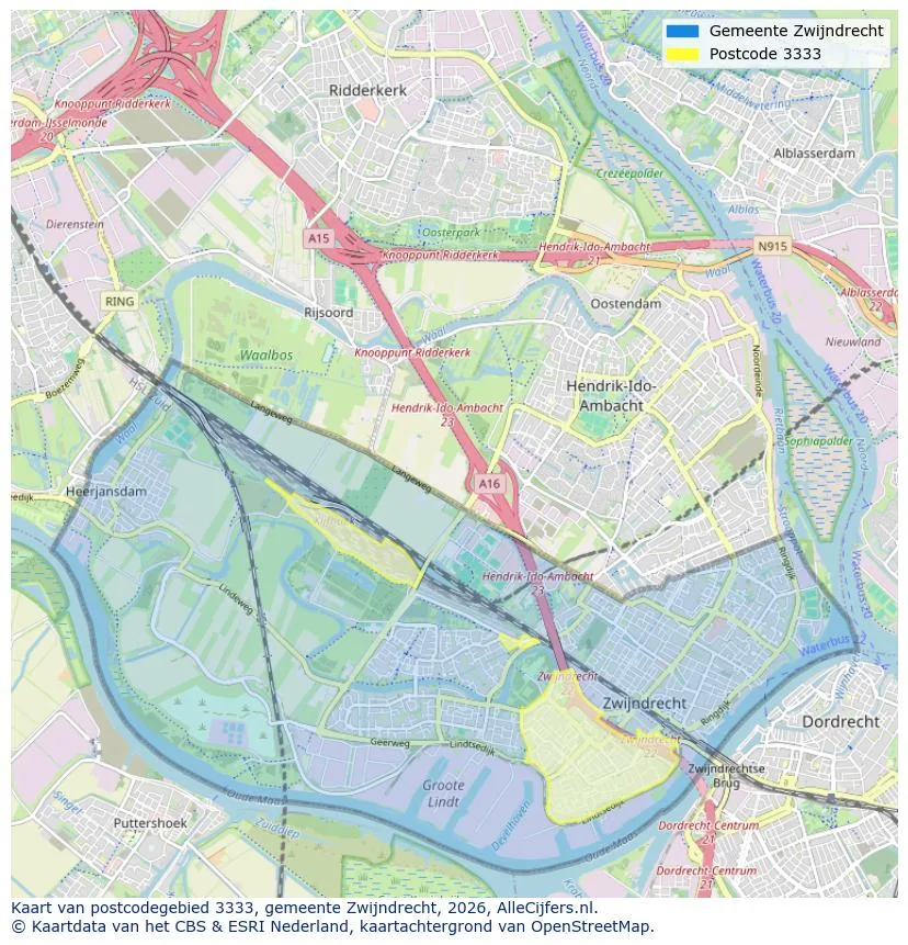 Postcodekaart voor 3333