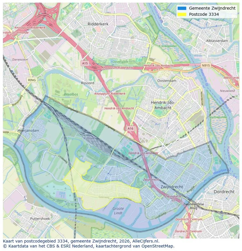 Postcodekaart voor 3334