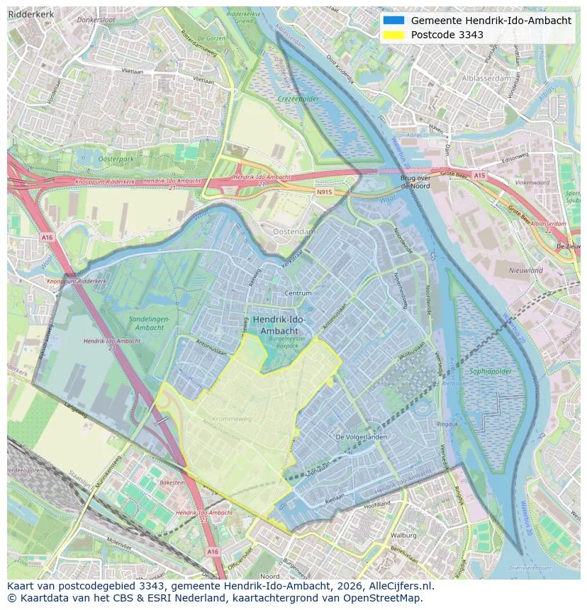 Postcodekaart voor 3343