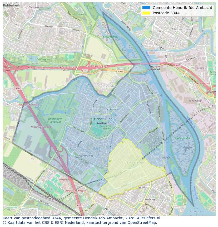 Postcodekaart voor 3344