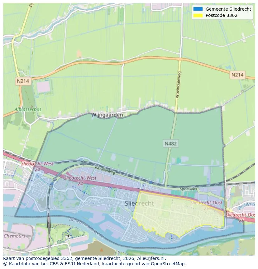 Postcodekaart voor 3362
