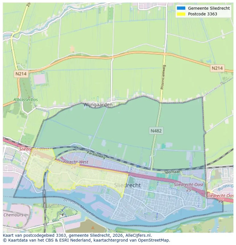 Postcodekaart voor 3363
