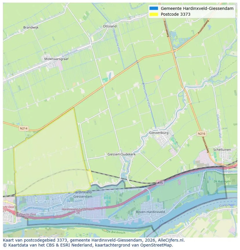 Postcodekaart voor 3373
