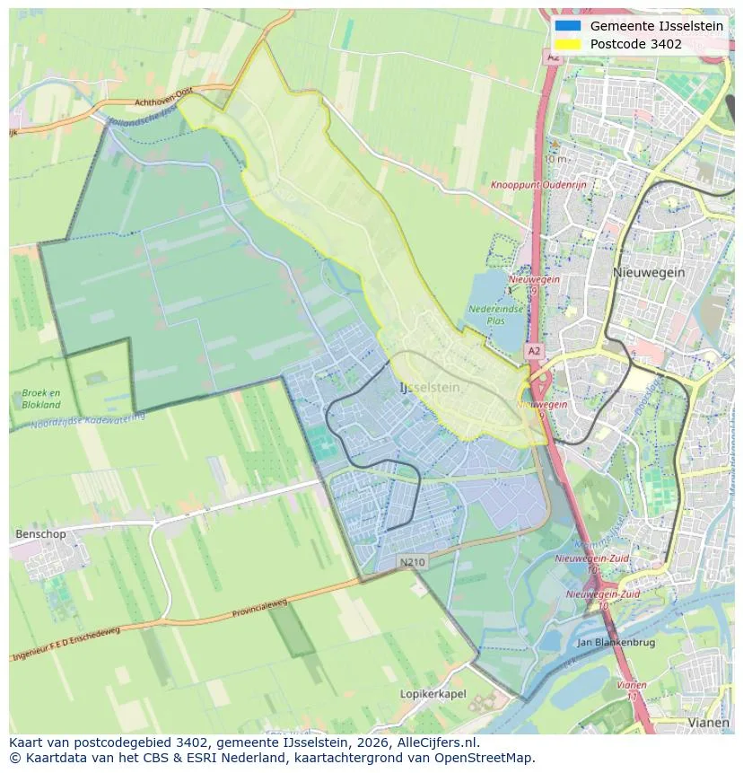 Postcodekaart voor 3402