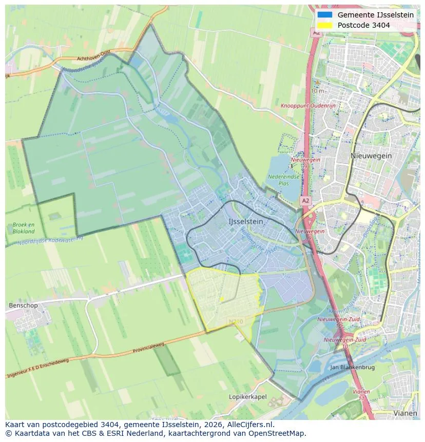 Postcodekaart voor 3404