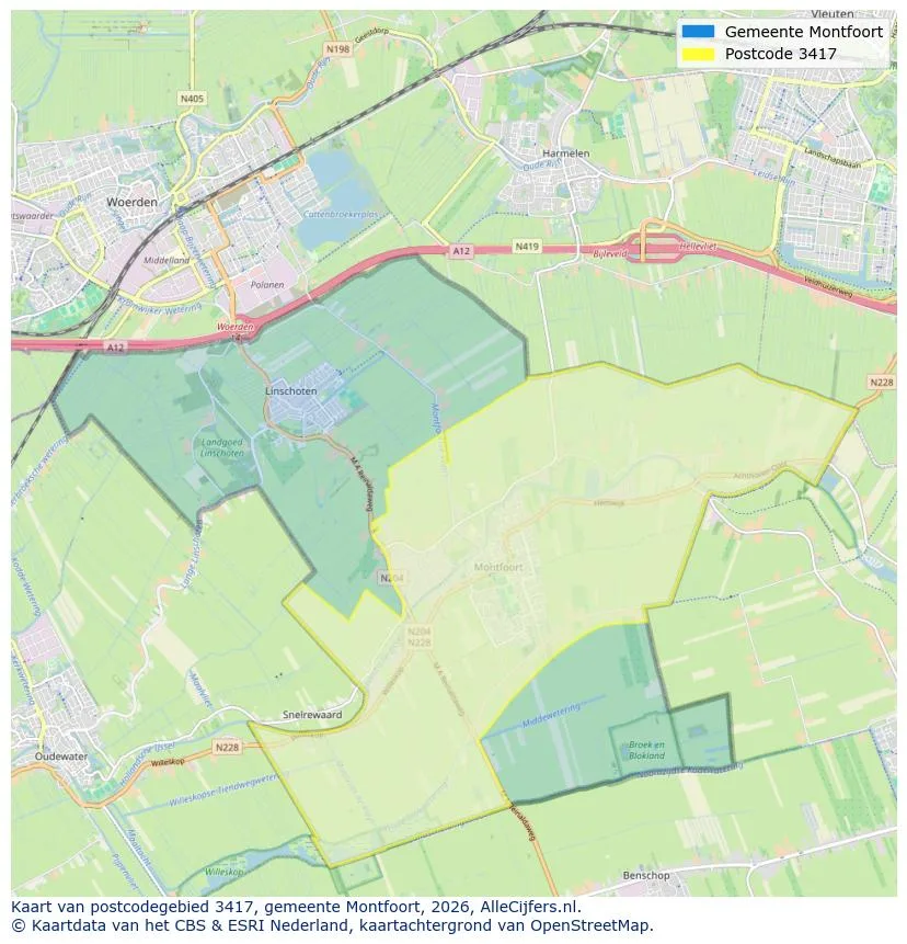 Postcodekaart voor 3417