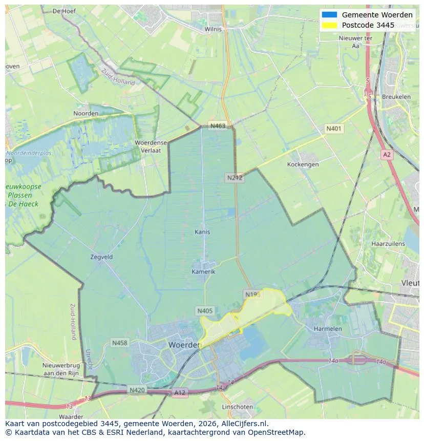 Postcodekaart voor 3445