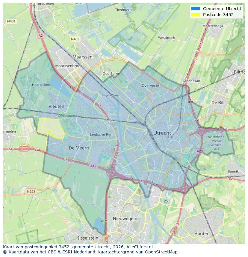 Postcodekaart voor 3452