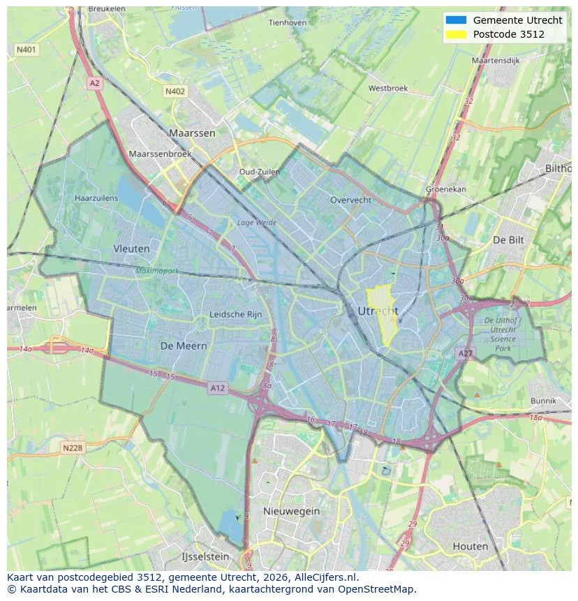 Postcodekaart voor 3512