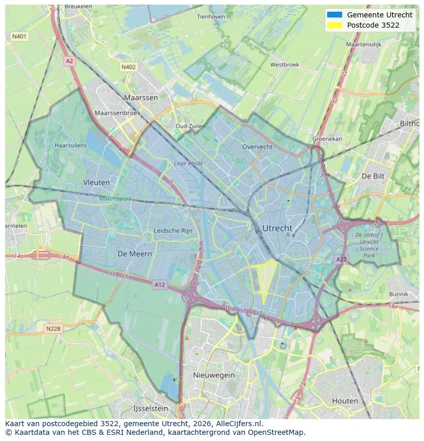 Postcodekaart voor 3522