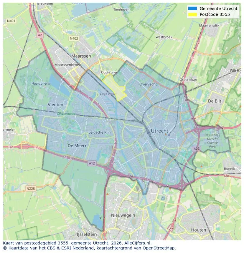 Postcodekaart voor 3555