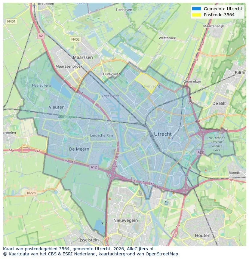 Postcodekaart voor 3564
