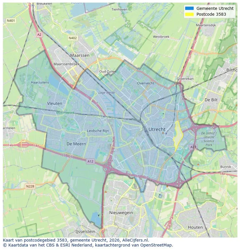 Postcodekaart voor 3583