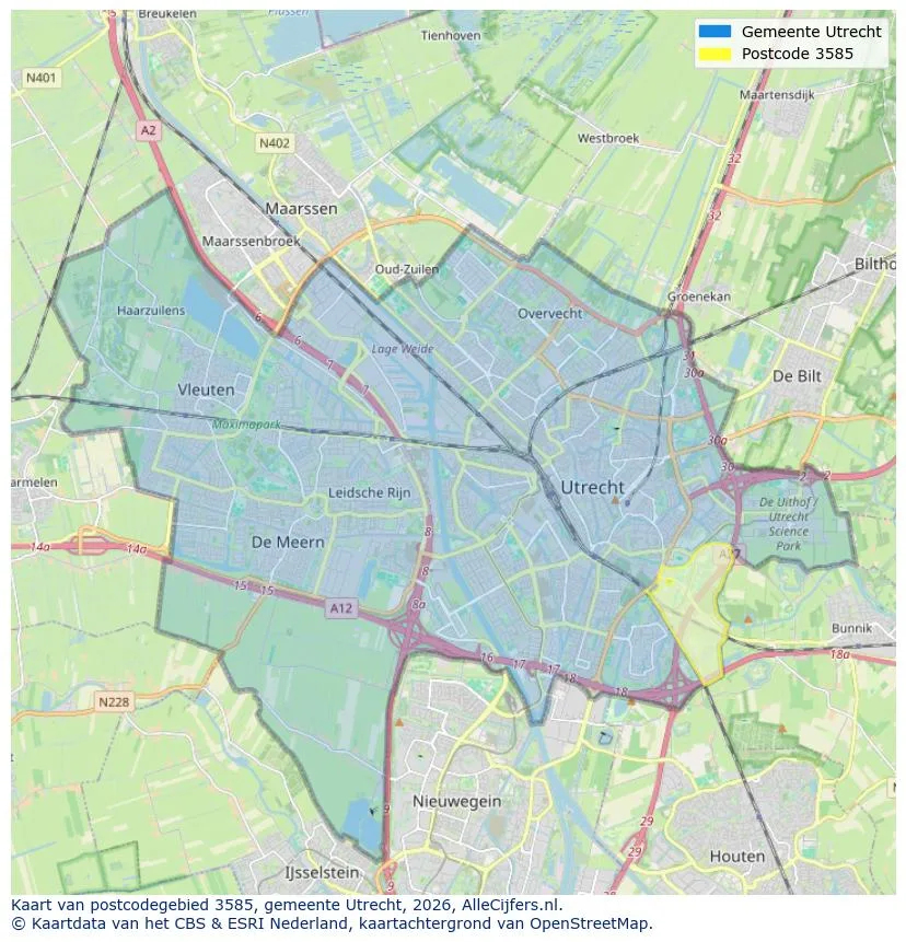 Postcodekaart voor 3585