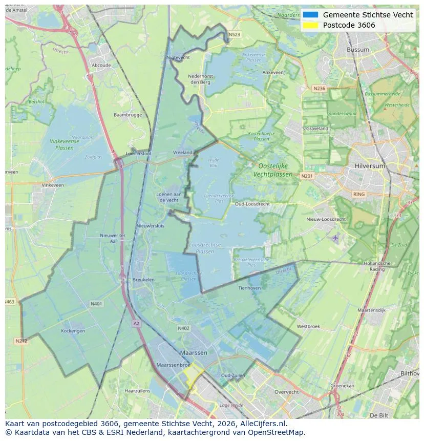 Postcodekaart voor 3606