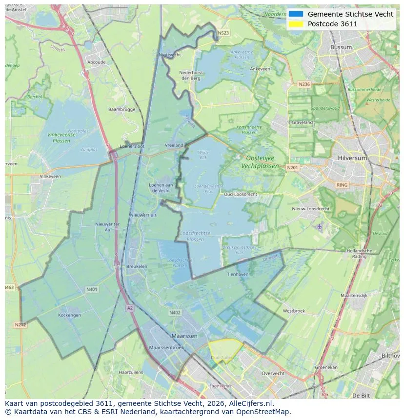 Postcodekaart voor 3611