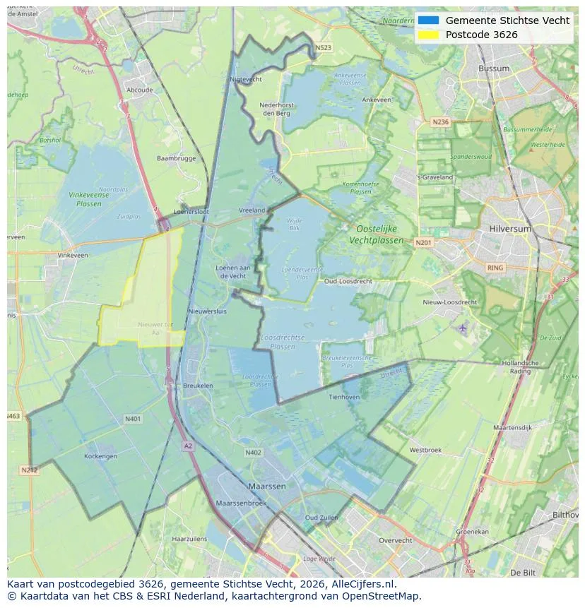 Postcodekaart voor 3626