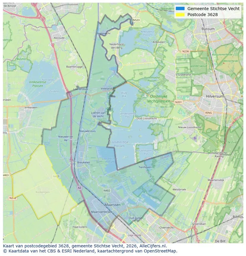 Postcodekaart voor 3628