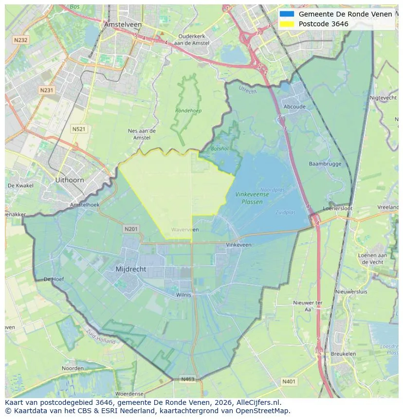 Postcodekaart voor 3646