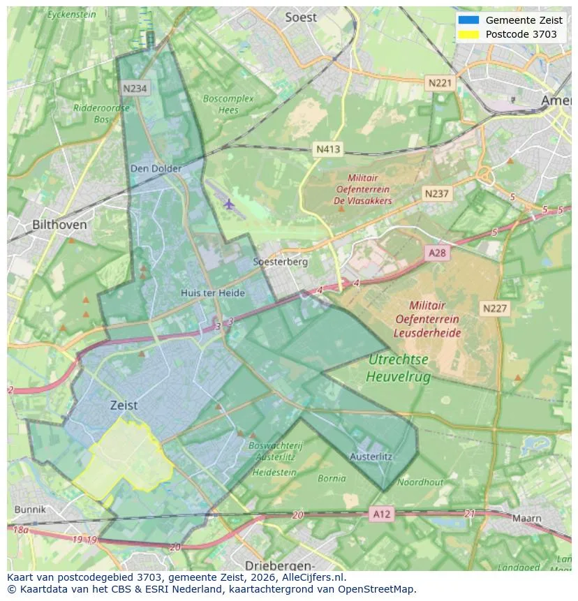 Postcodekaart voor 3703