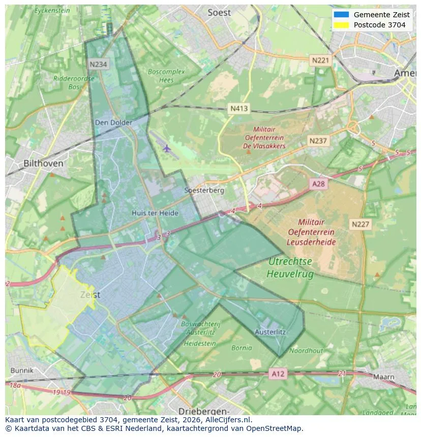 Mapa de códigos postales para 3704